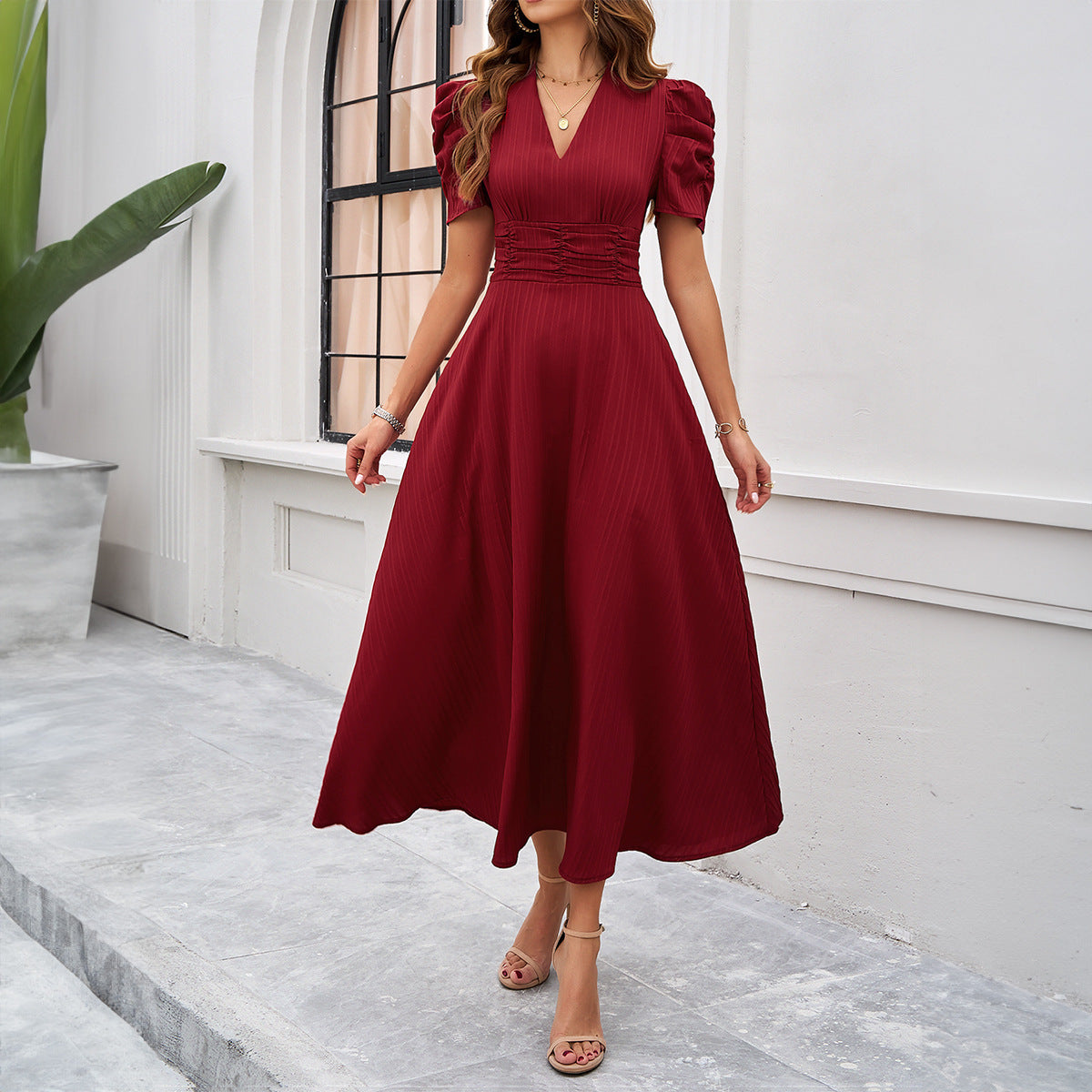 Spring And Summer Elegant Solid Color Waist Tight Dress